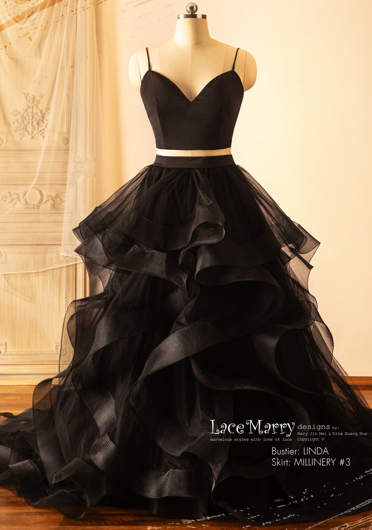 MILLINERY #3 / A Line Black Bridal Skirt with Multiple Layers