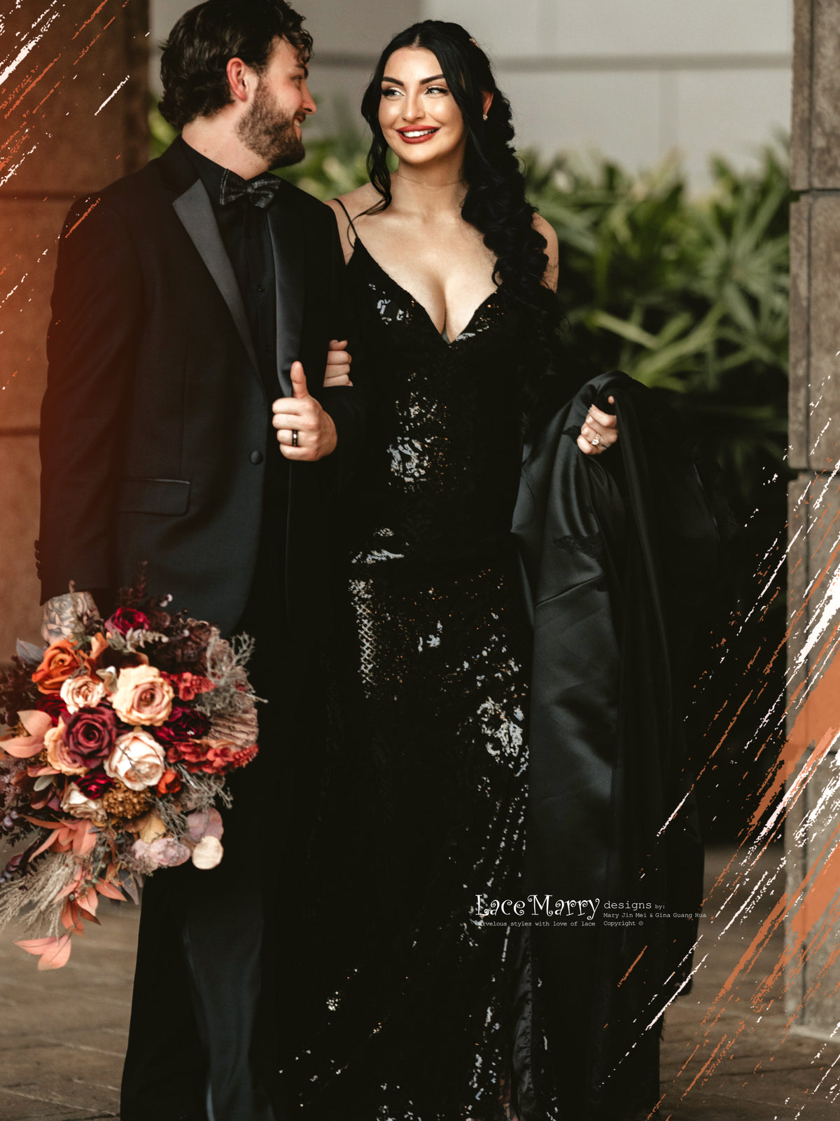 ALLISON / Sparkling Black Wedding Dress with Removable Train
