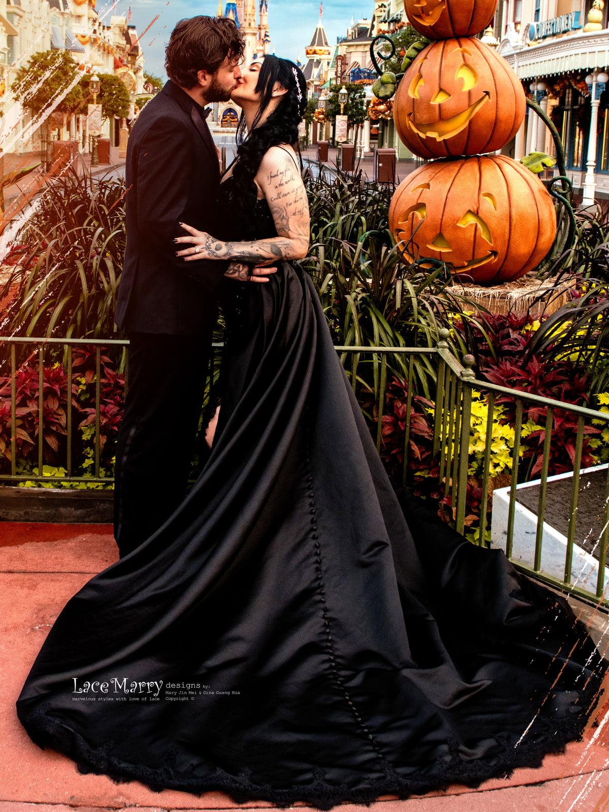 ALLISON / Sparkling Black Wedding Dress with Removable Train