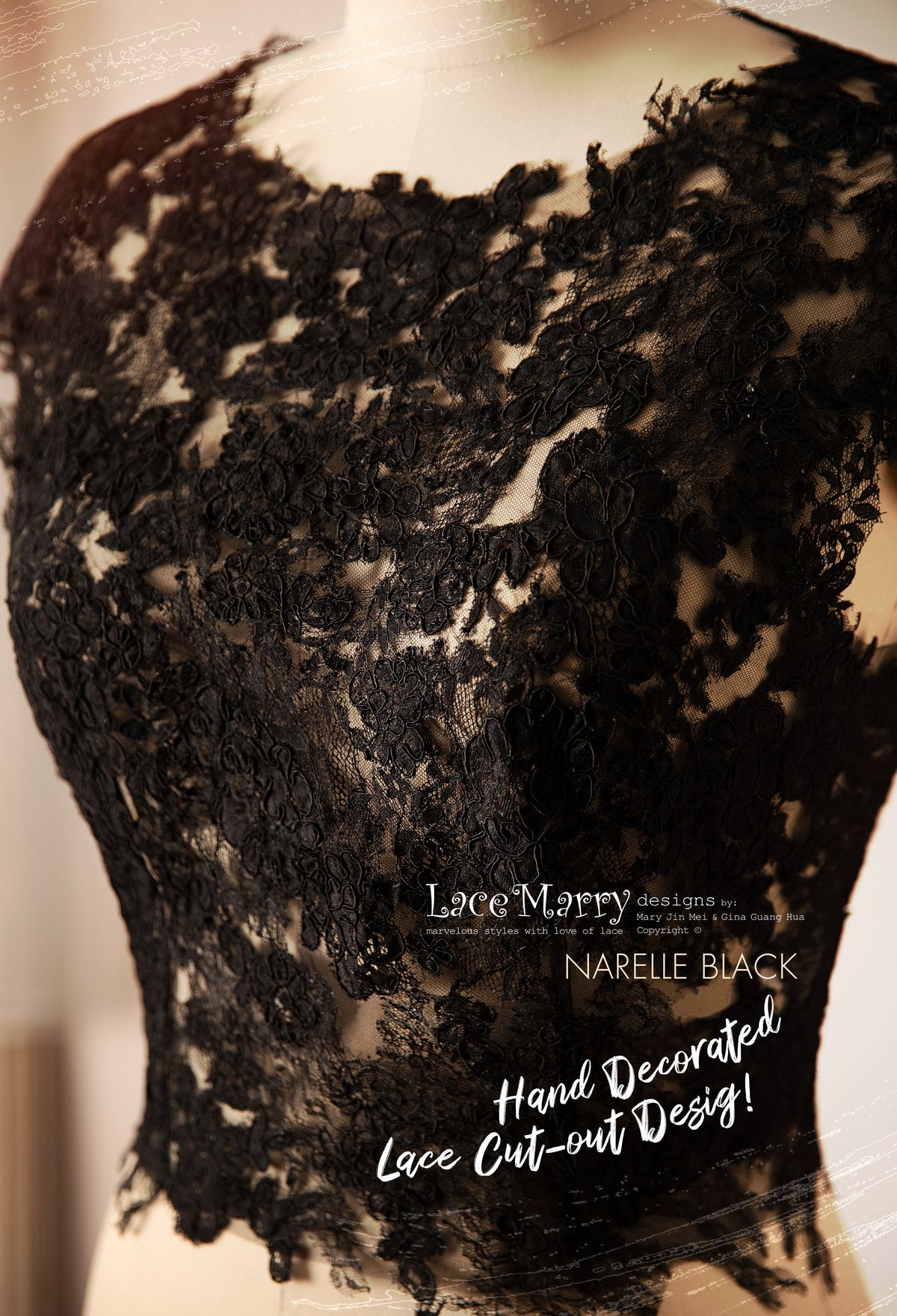 NARELLE / 3 Pieces Black Wedding Dress with Lace Bolero