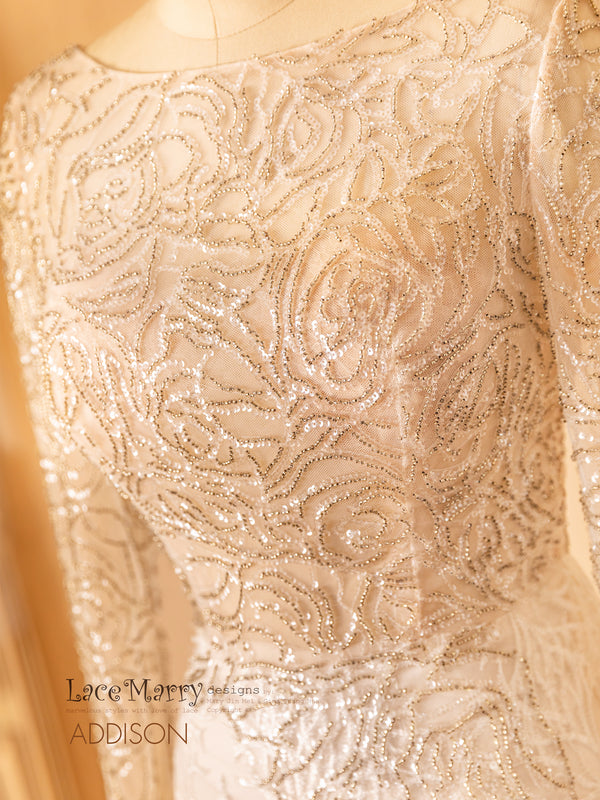 ADDISON / Abstract Pattern Wedding Dress with All Over Spark - LaceMarry