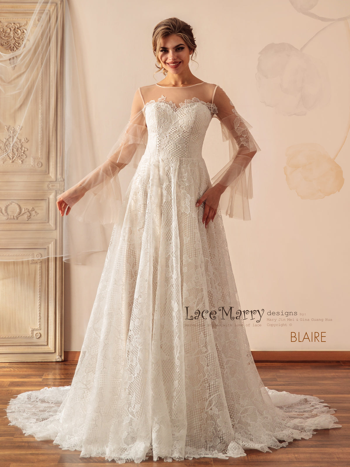 BLAIRE / A Line Lace Wedding Dress with Long Sleeves