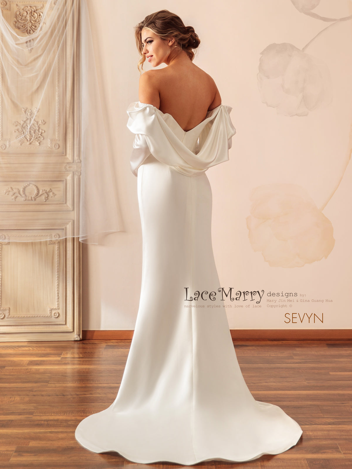 SEVYN / Plain Wedding Dress with Off The Shoulder Long Sleeves