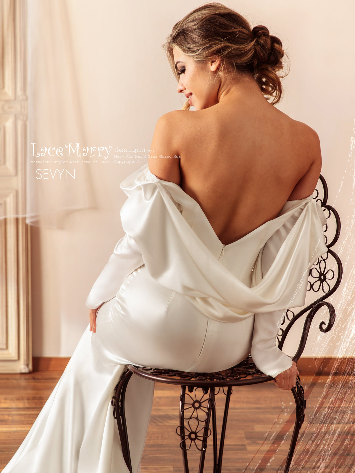 SEVYN / Plain Wedding Dress with Off The Shoulder Long Sleeves