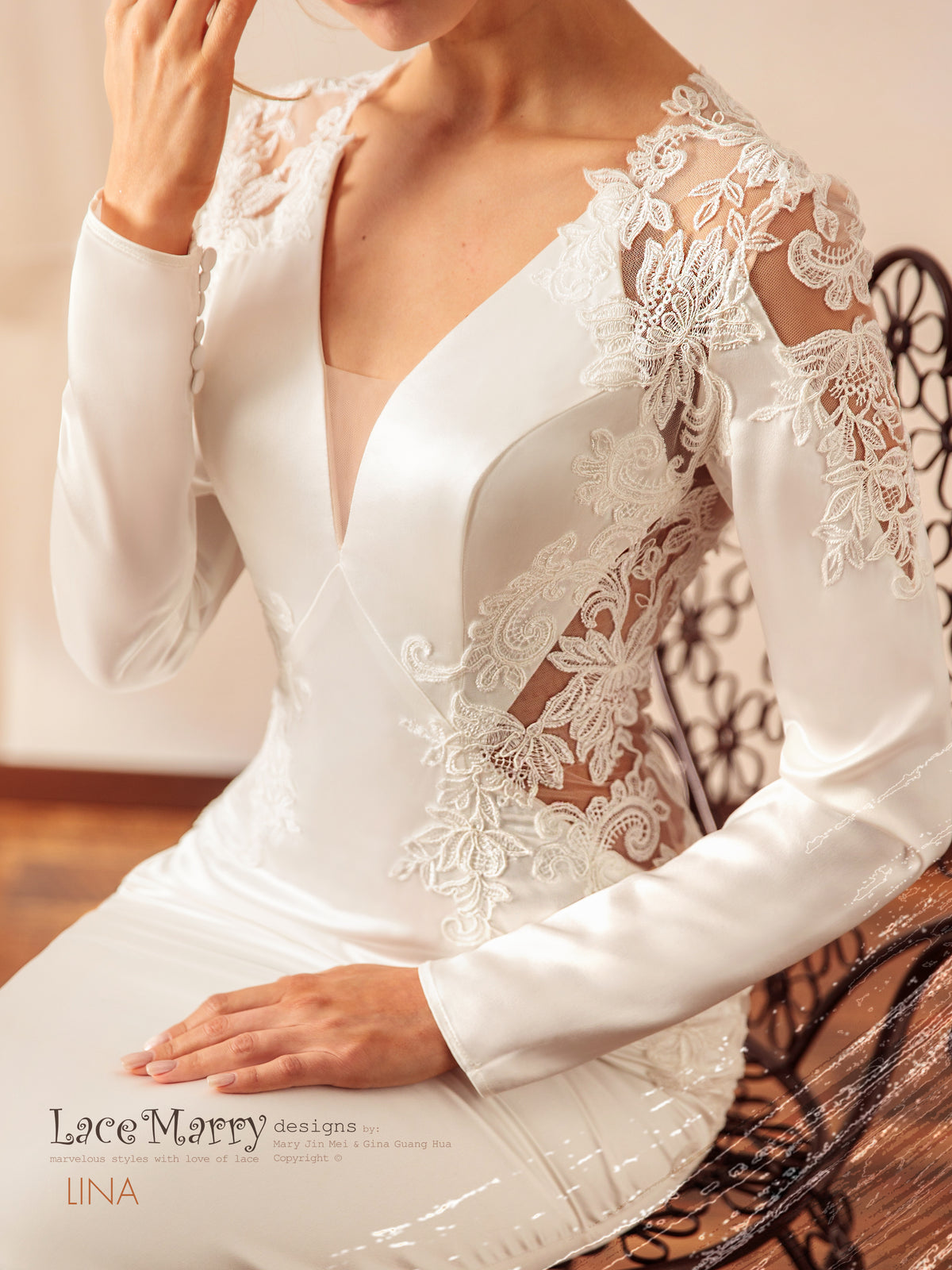 LINA / Plain Wedding Dress with Feminine Cut-out Bodice
