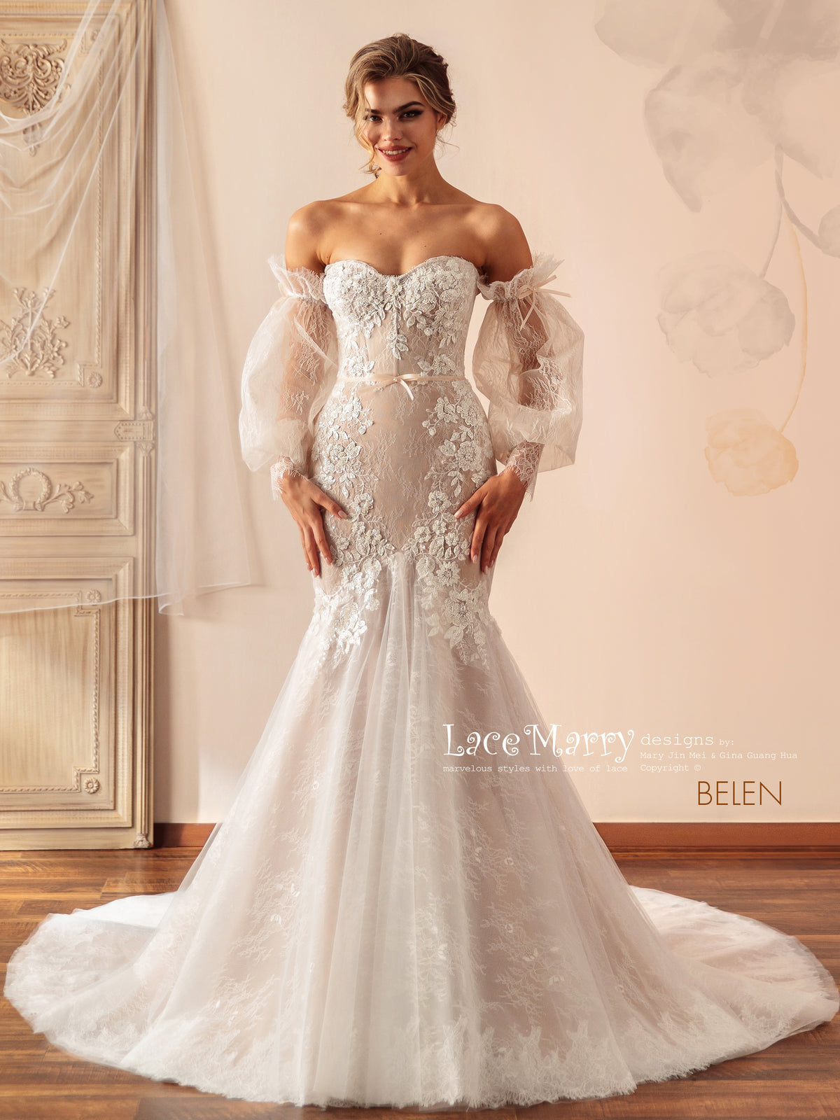 BELEN / Mermaid Wedding Dress with Removable Sleeves