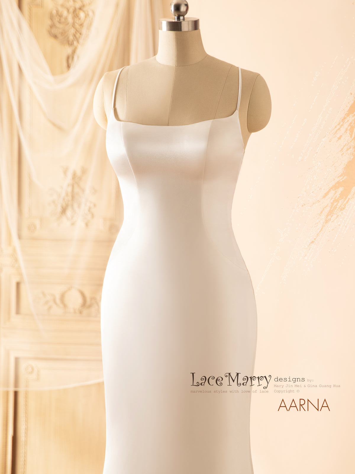 AARNA / Sexy Open Back Wedding Dress with Straight Cut Neckline
