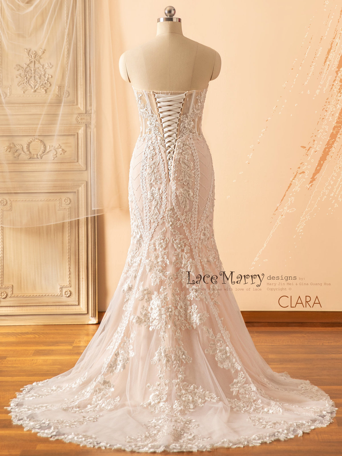 CLARA / Blush Wedding Dress with Removable Sleeves