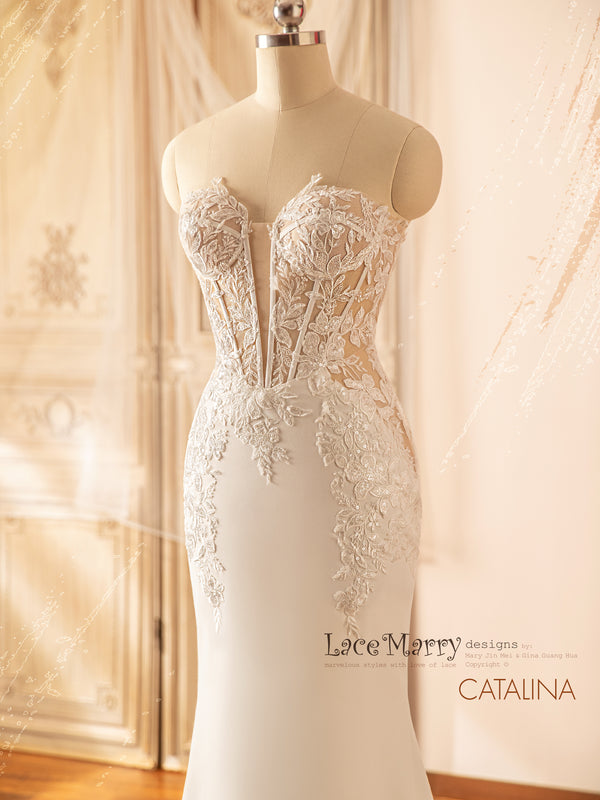 Lace V Neck See Through A-line Cheap Wedding Dresses Online, WD356