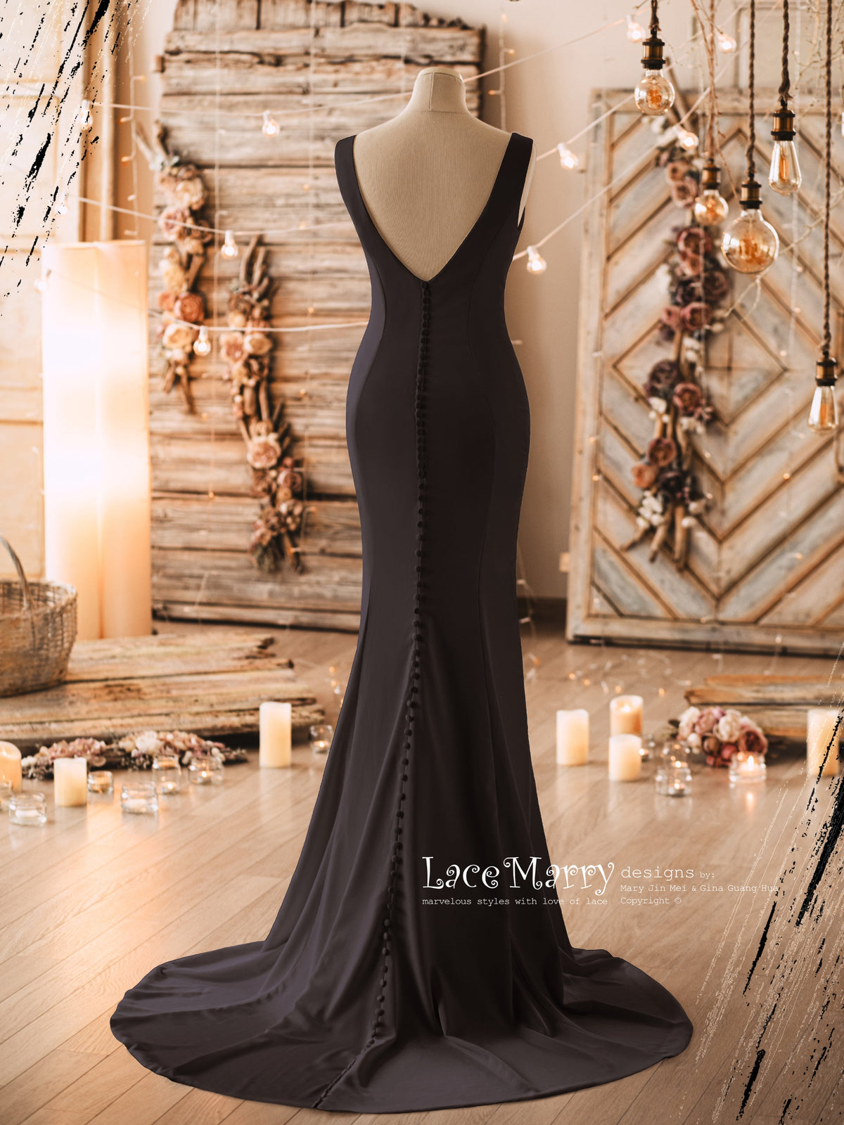 CLEMENTINE / Black Wedding Dress in Simple and Elegant Design