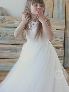Venice Lace Flower Girl Dress with Tulle Skirt