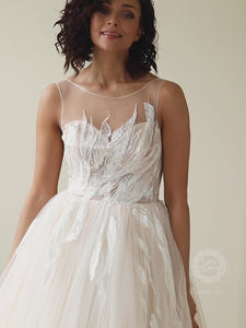 Gorgeous Illusion Neckline Wedding Dress with Lace up Closure