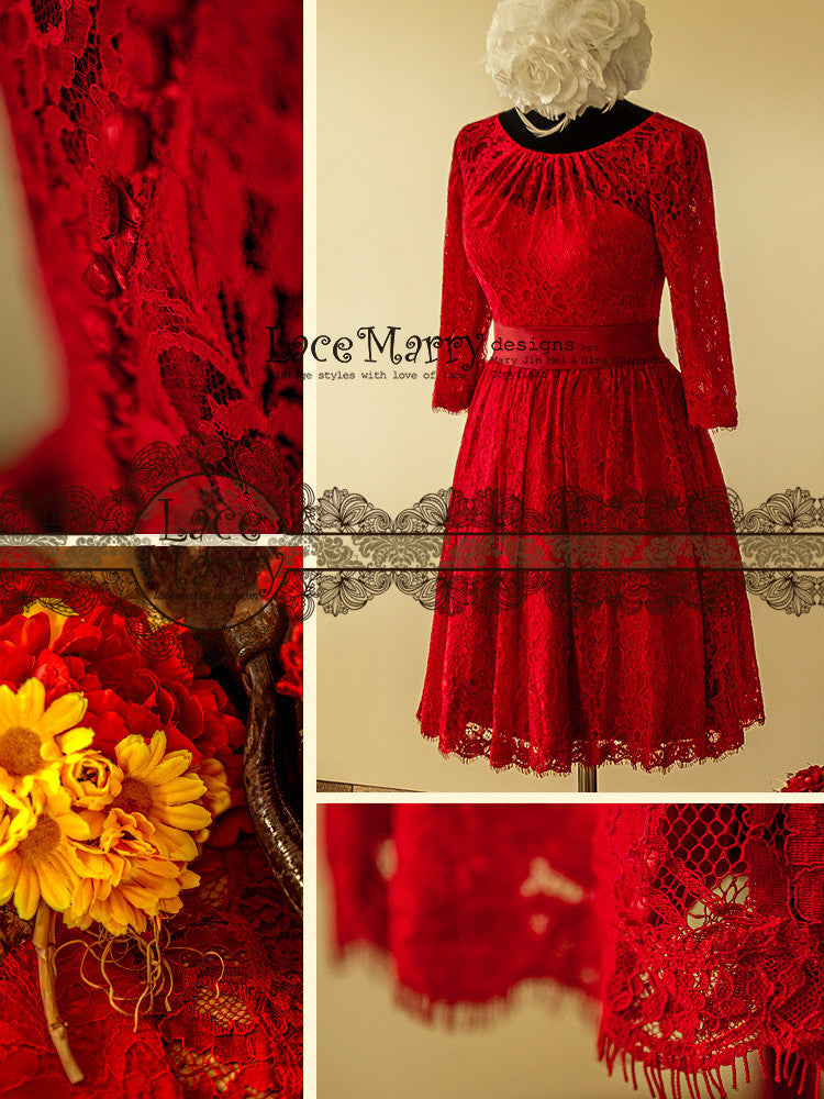Short Red Lace Wedding Dress