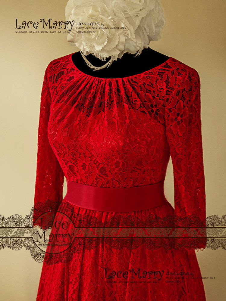 Handmade Red Lace Wedding Dress