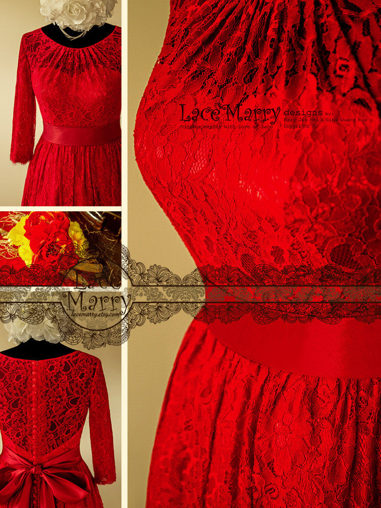 Red Wedding Dress with Long Sleeves