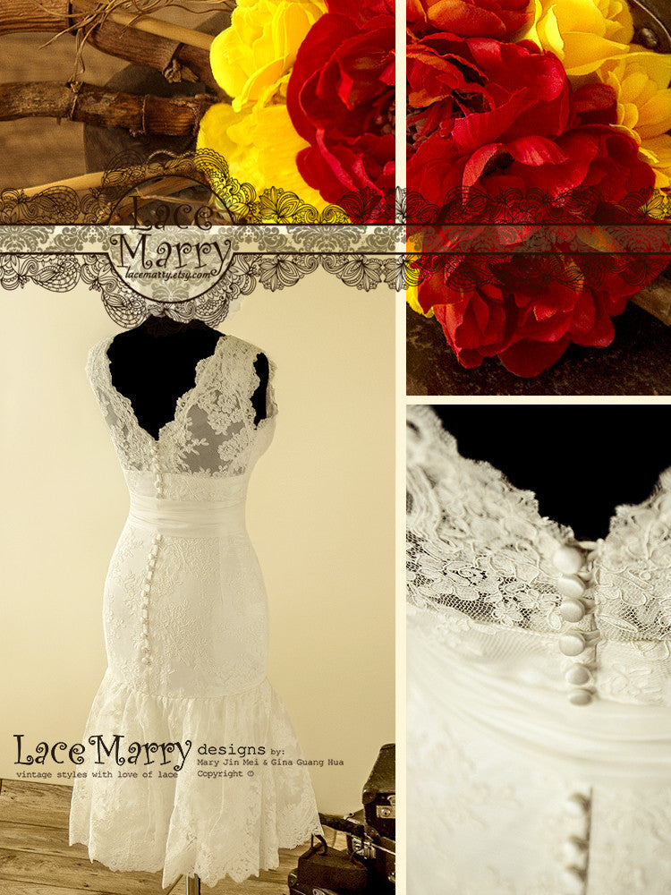 Knee Length Lace Wedding Dress
