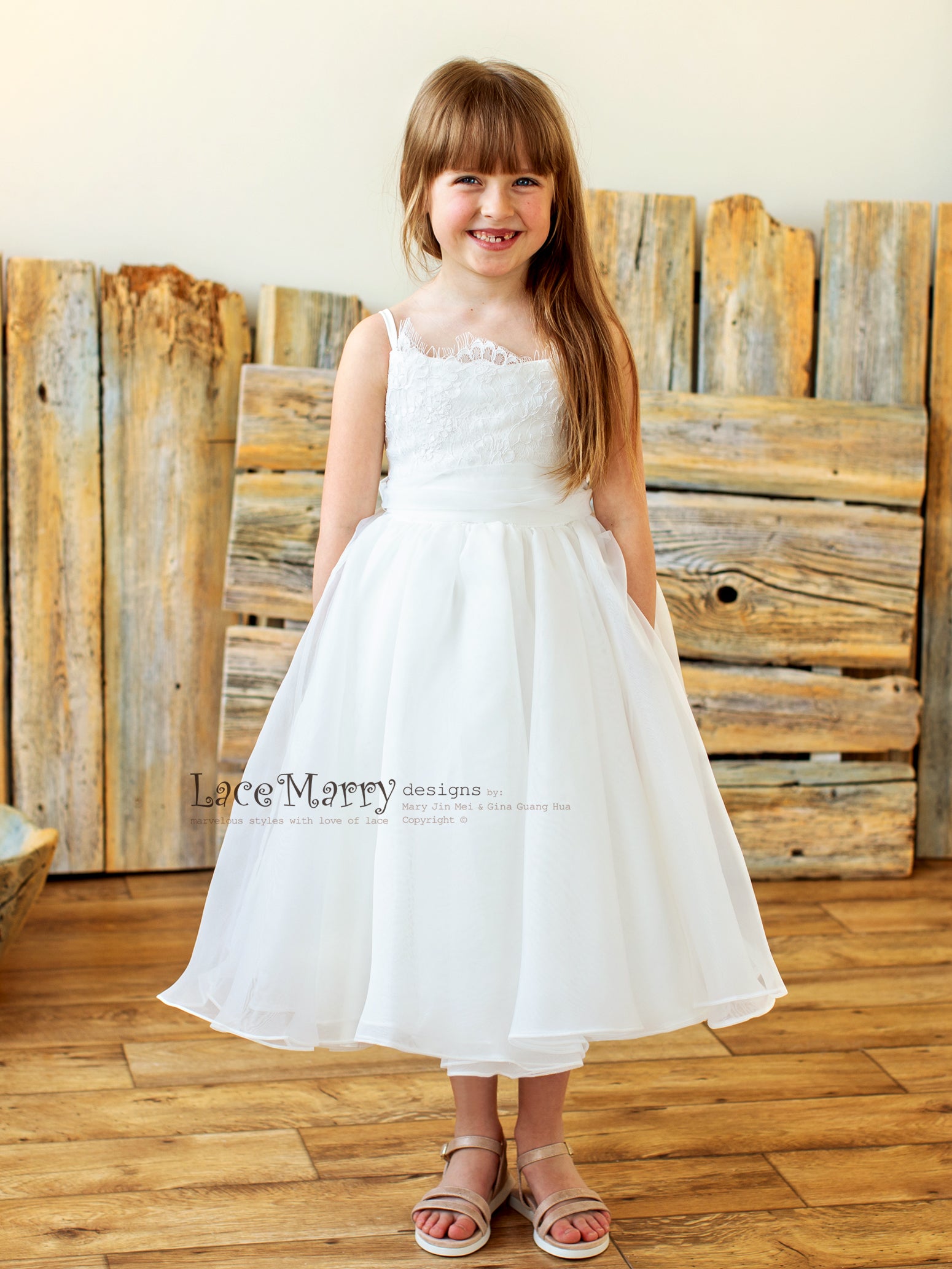 Flower Girl Dress with Lace Top and Organza Skirt