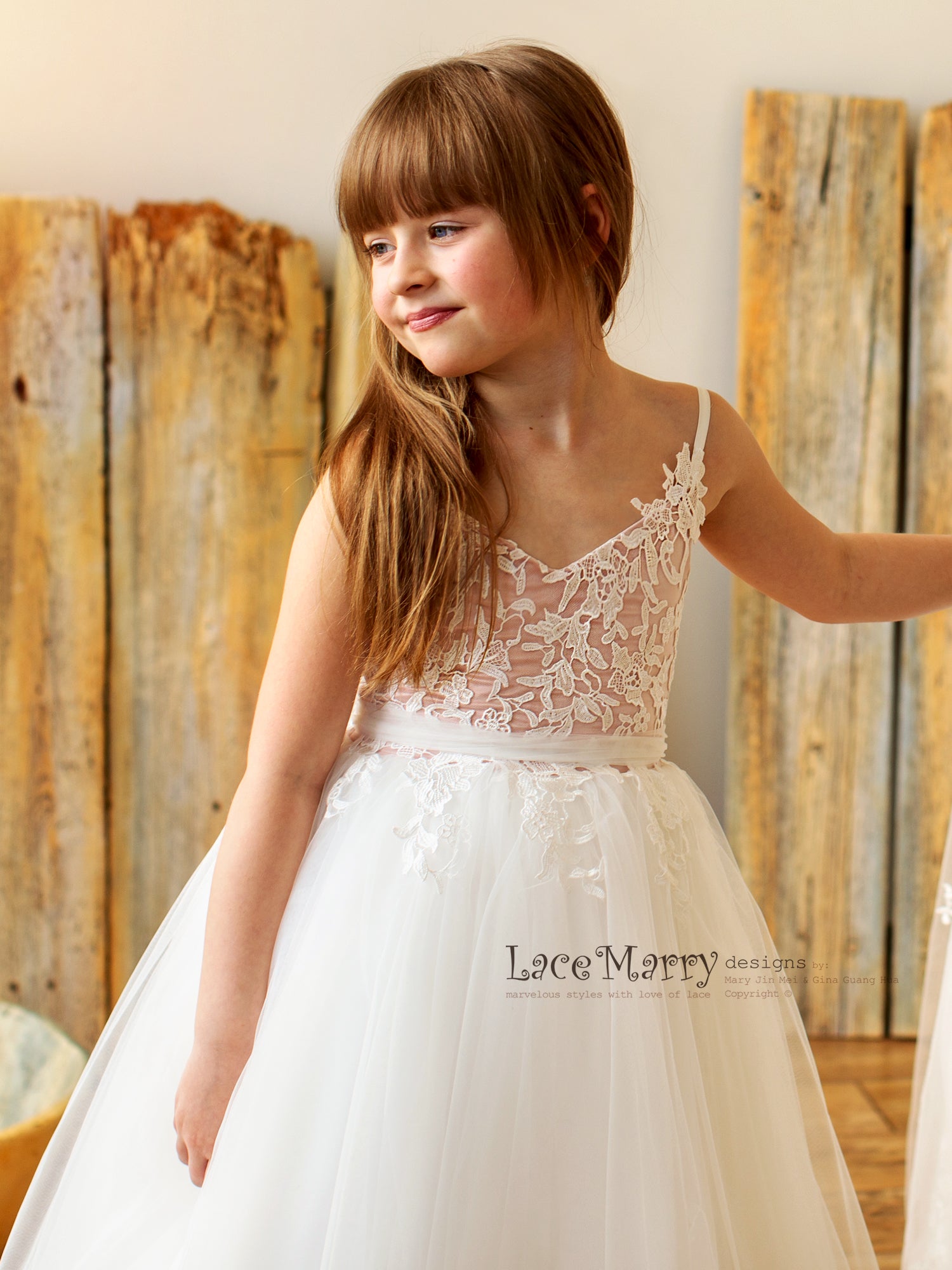 Blush and Ivory Flower Girl Dress with Straps