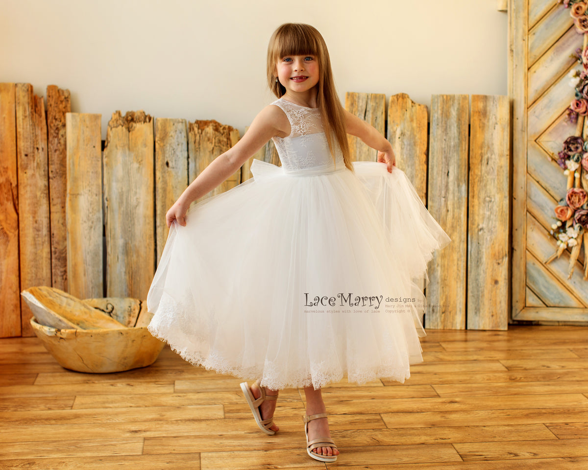Tutu Skirt Flower Girl Dress with Lace Top