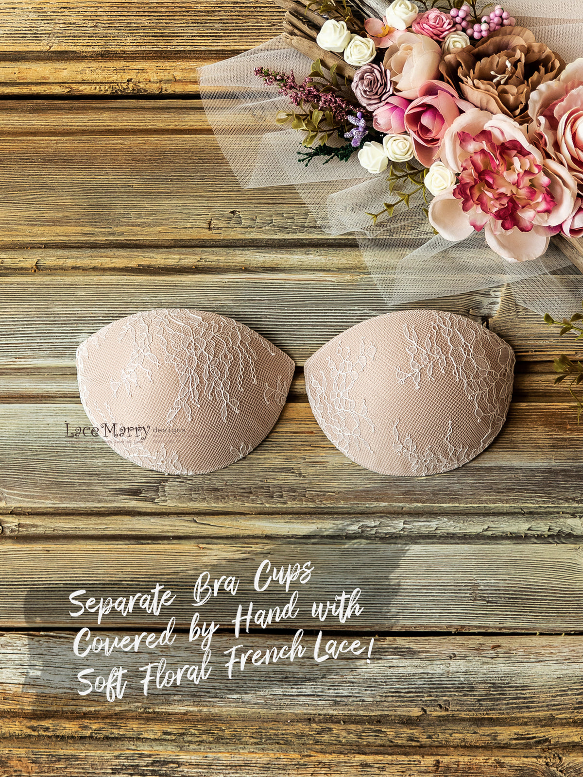 Bridal Lace Bra Cups in Nude Color