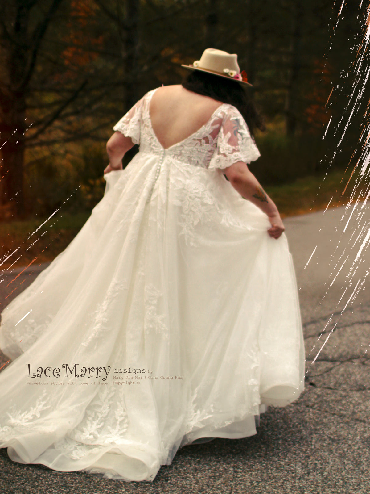CELINE / A Line Wedding Dress with Flutter Sleeves