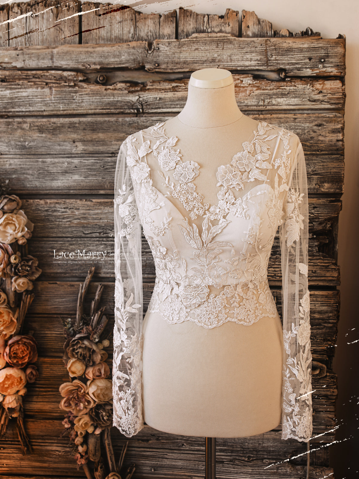 ERIKA #5 / Bridal Crop Top with Long Sleeves