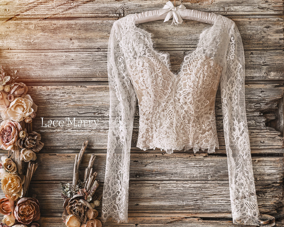 MALOU #1 / Lace Bolero with Nude Lining and Long Sleeves