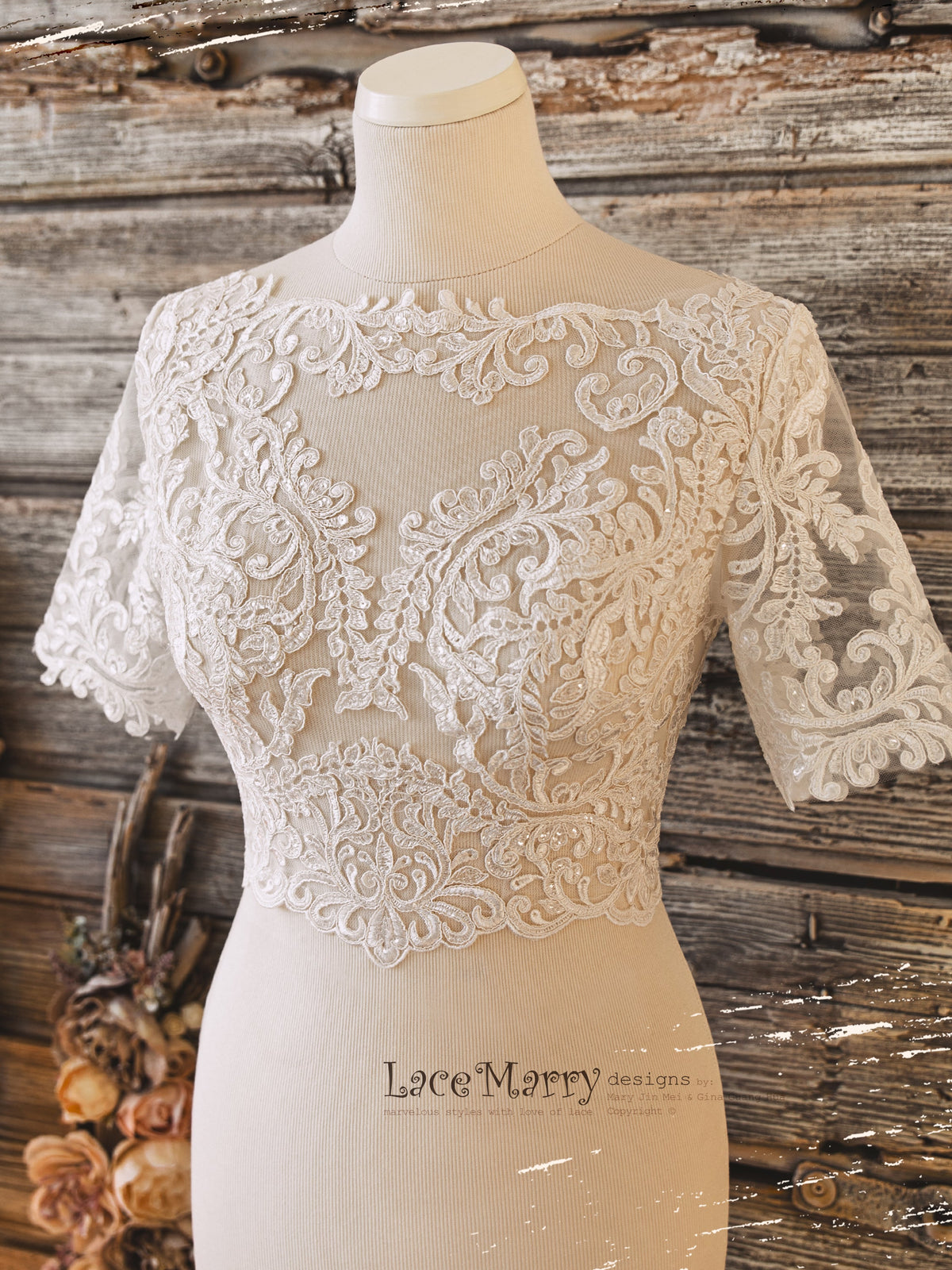 JERICA / Short Sleeves Lace Bolero with Sparkling Appliques