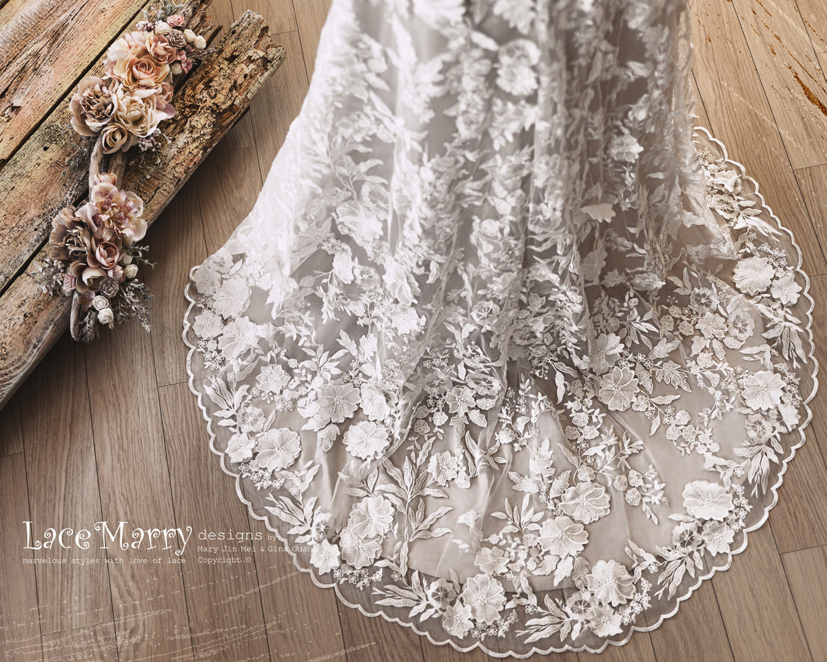 Amazing Trim Train Wedding Dress by LaceMarry