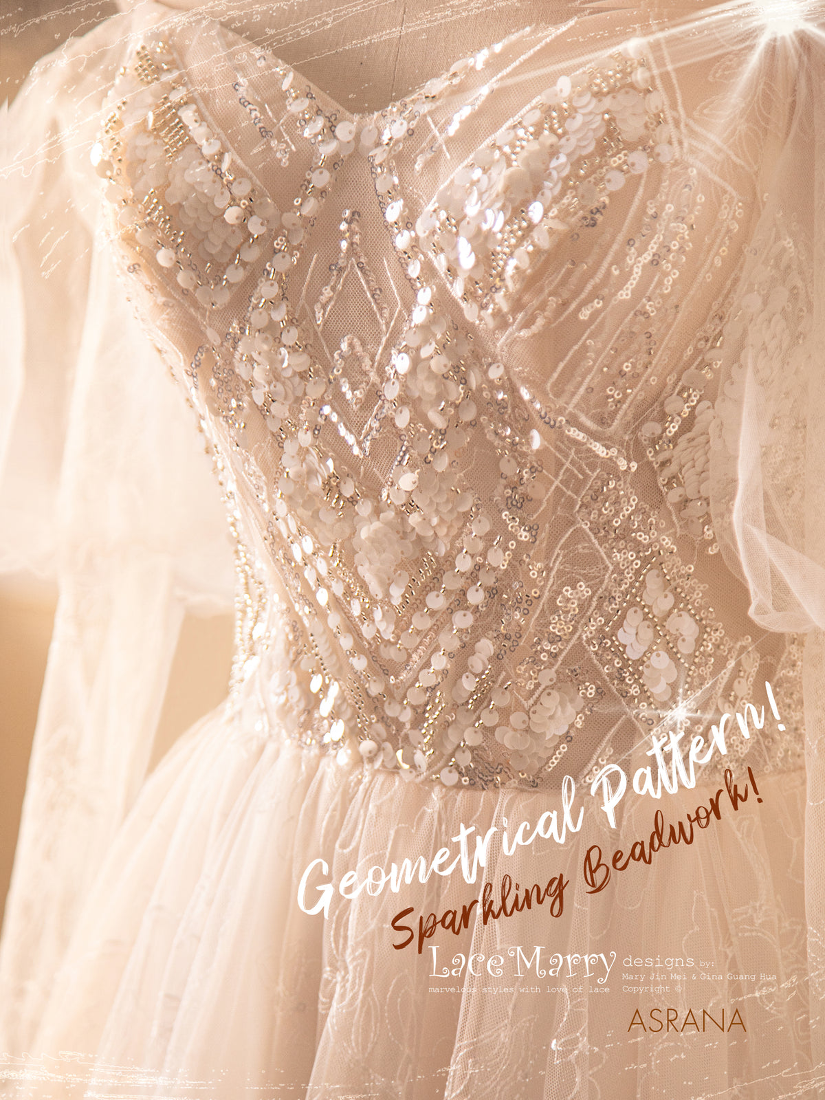 ASRANA / A Line Wedding Dress with Puff Shoulders Design