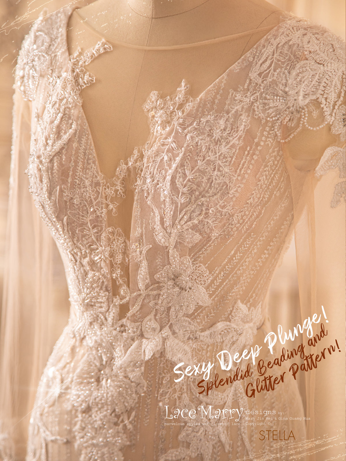 STELLA / Fitted Wedding Dress with Gorgeous Beaded Flower Appliques