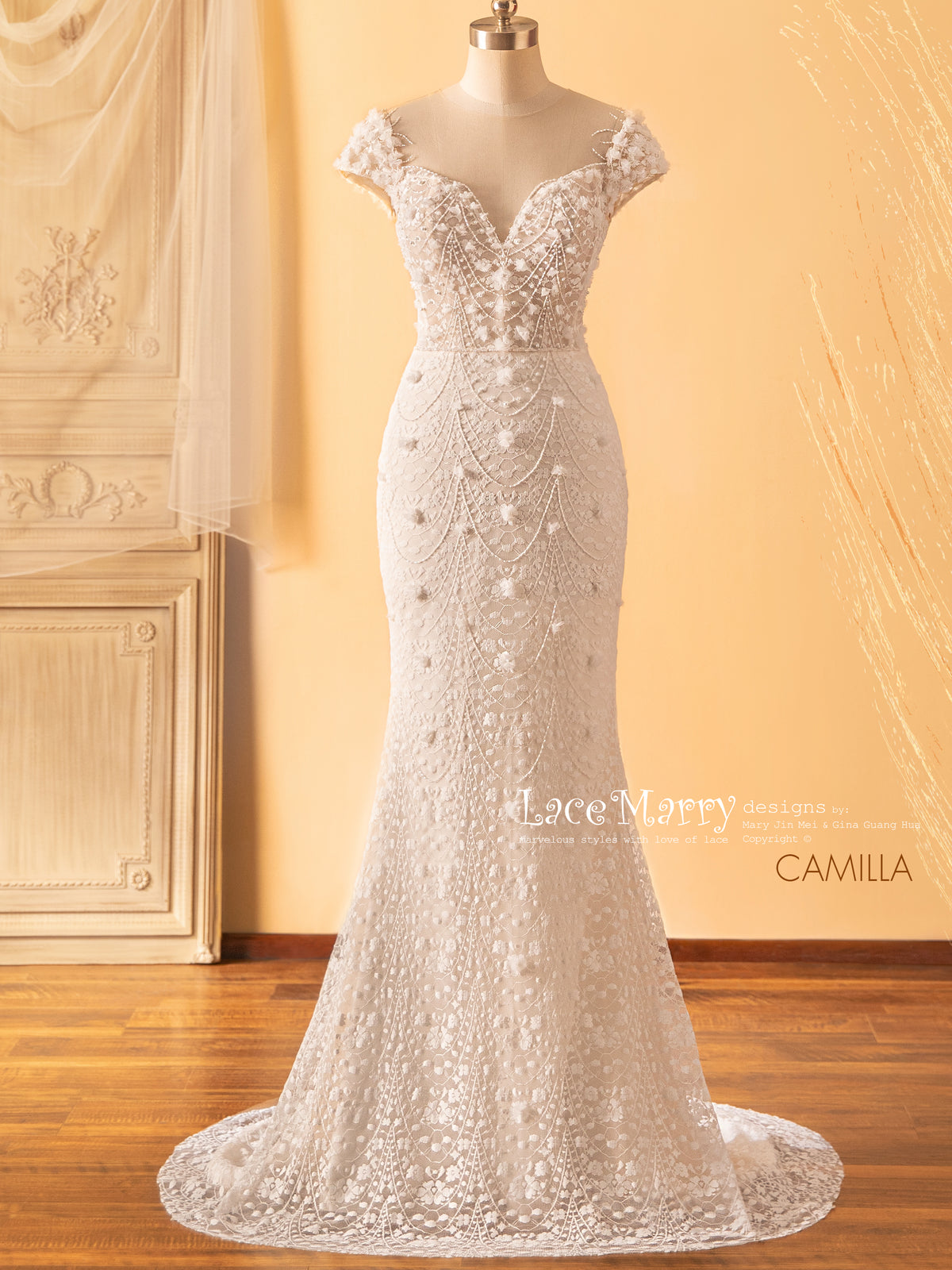 CAMILLA / Charming Lace Wedding Dress with Cap Sleeves