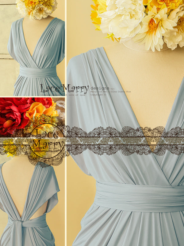 Powder Blue Infinity Bridesmaid Dress with Long Greek Style Skirt LaceMarry
