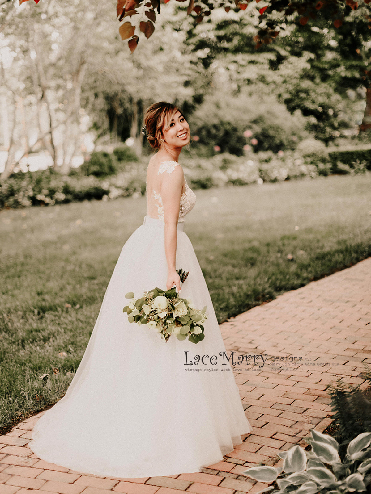 Wedding Dress with Removable Tulle Skirt Addition