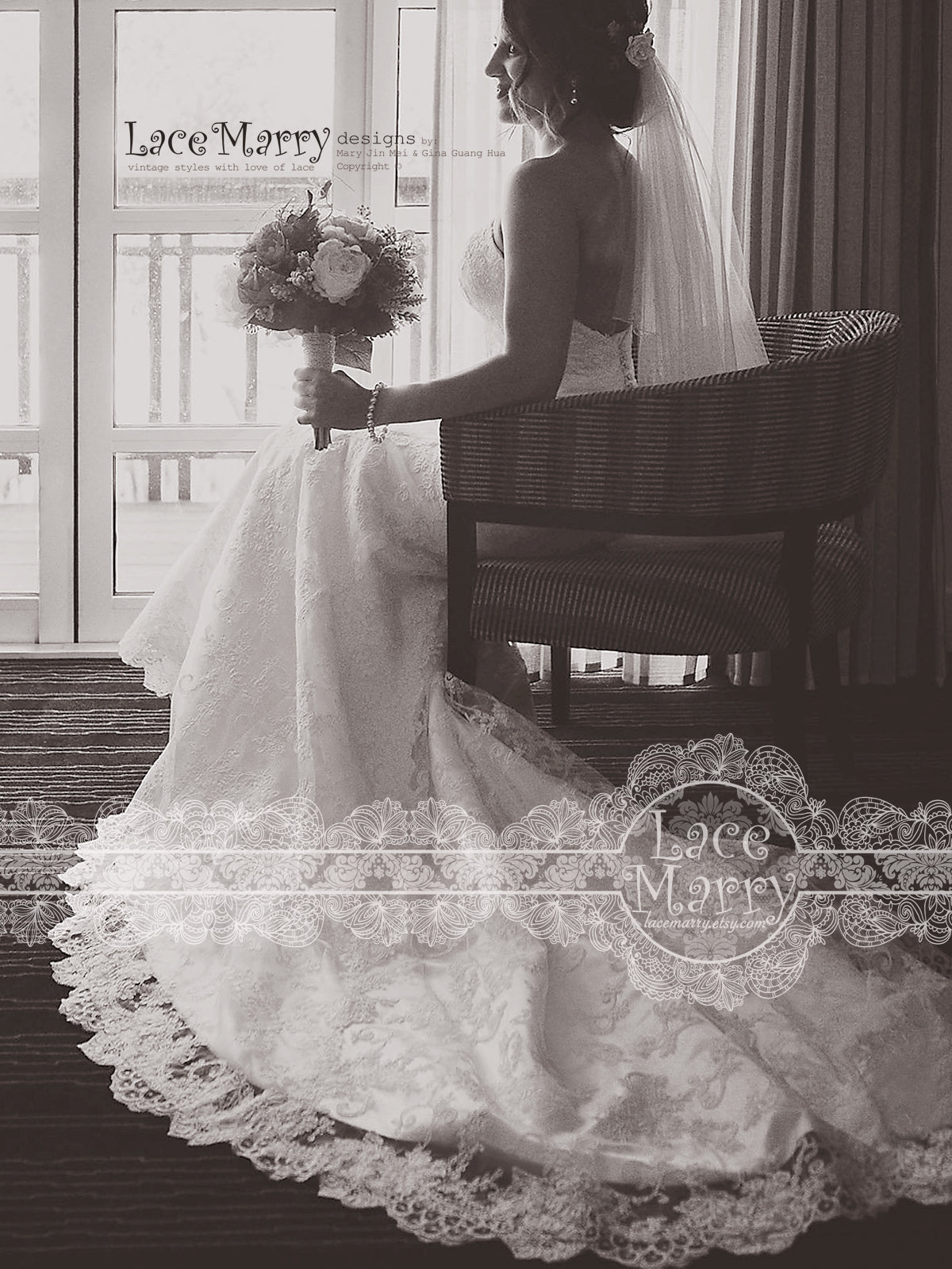 Wedding Dress with Lace Cathedral Train 