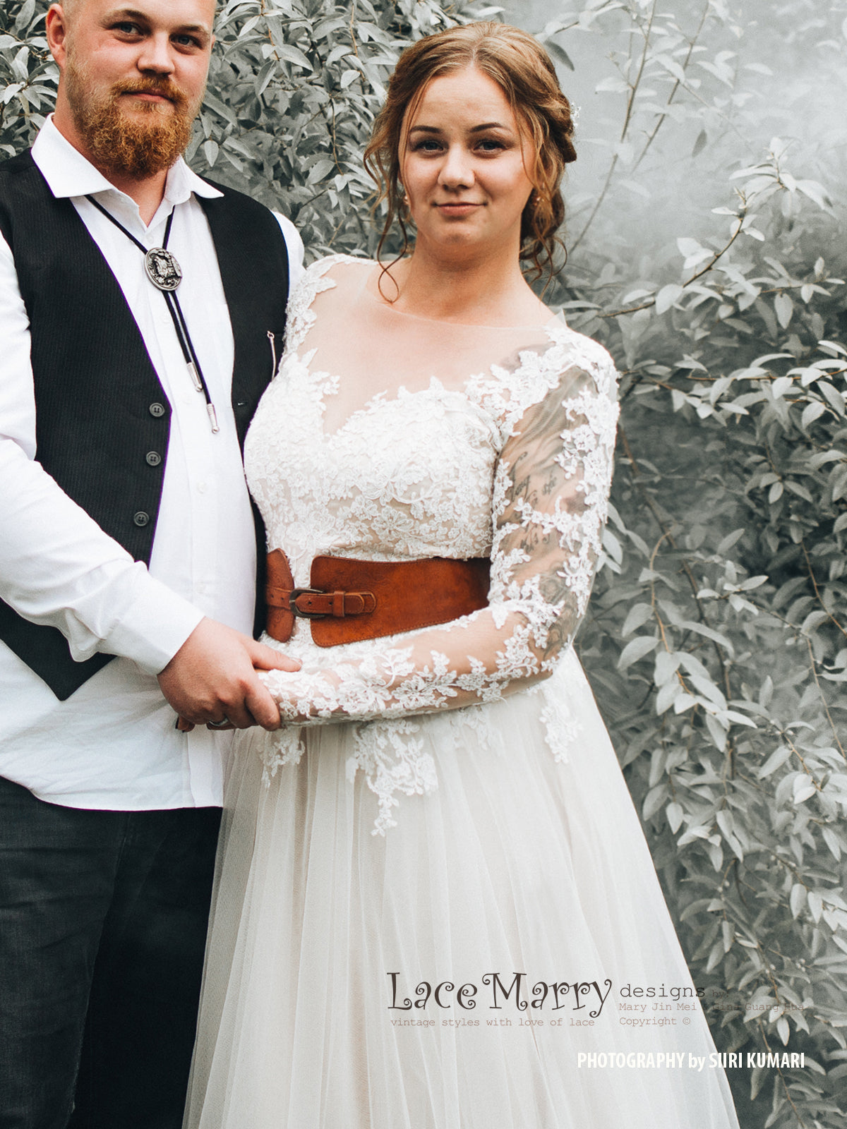 Bohemian Wedding Dress with Long Lace Sleeves