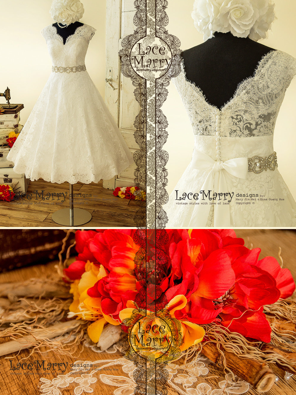 Gorgeous Tea Length Vintage Style Wedding Dress