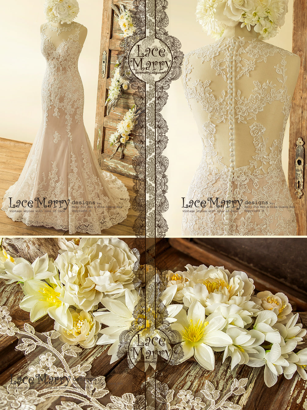 Elegant Trumpet Silhouette Blush Wedding Dress