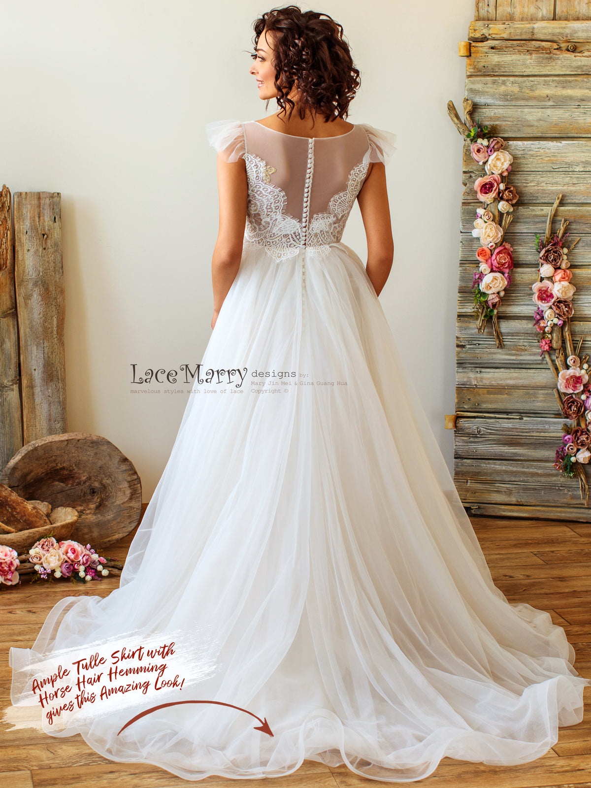 A Line Horse Hair Skirt Wedding Dress