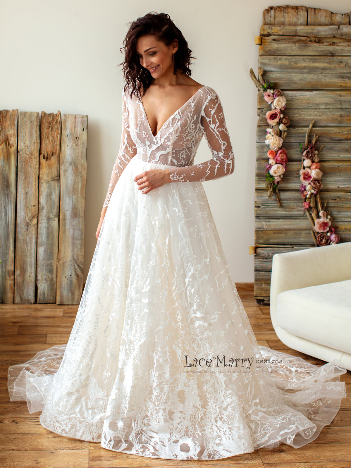 A Line Skirt Lace Wedding Dress