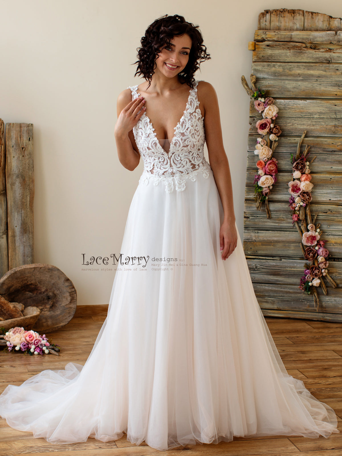 A Line Sparkly Wedding Dress