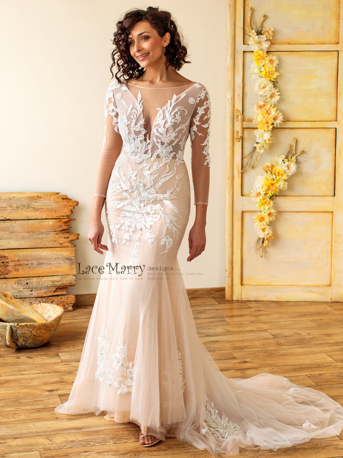 Fitted Lace Wedding Dress with Long Sleeves