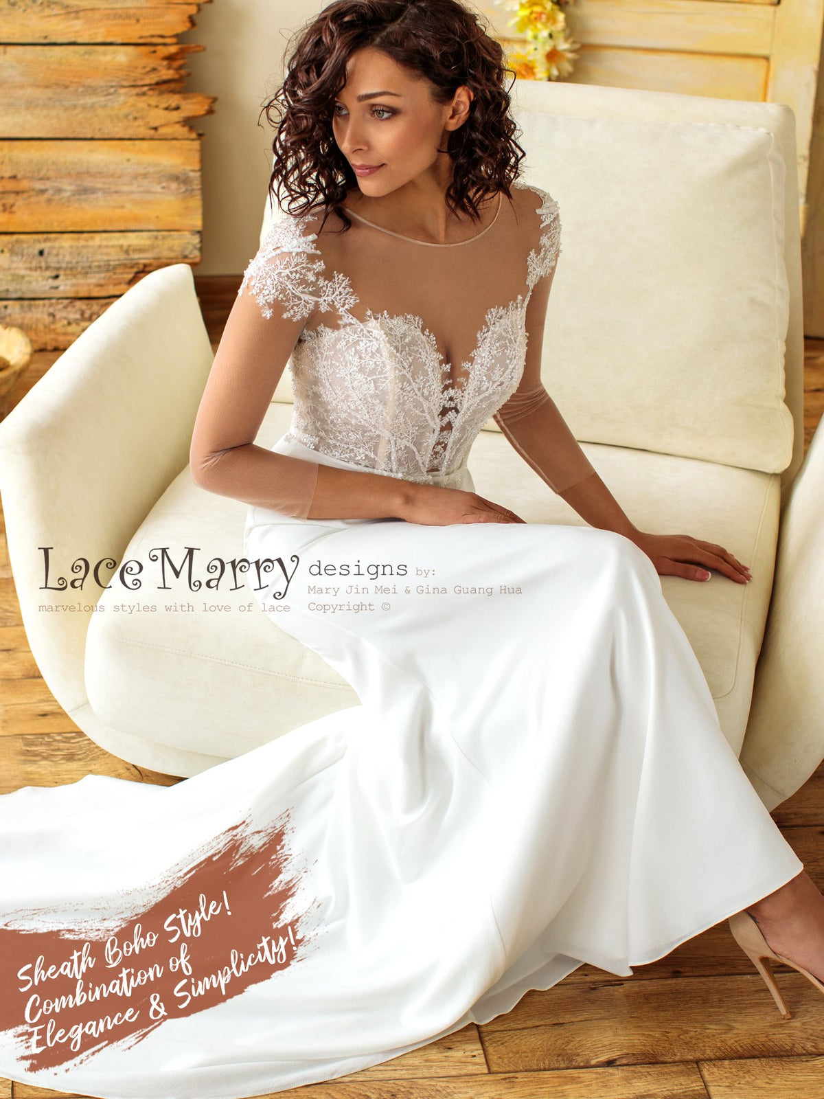 Fitted Chiffon Wedding Dress with Long Sleeves