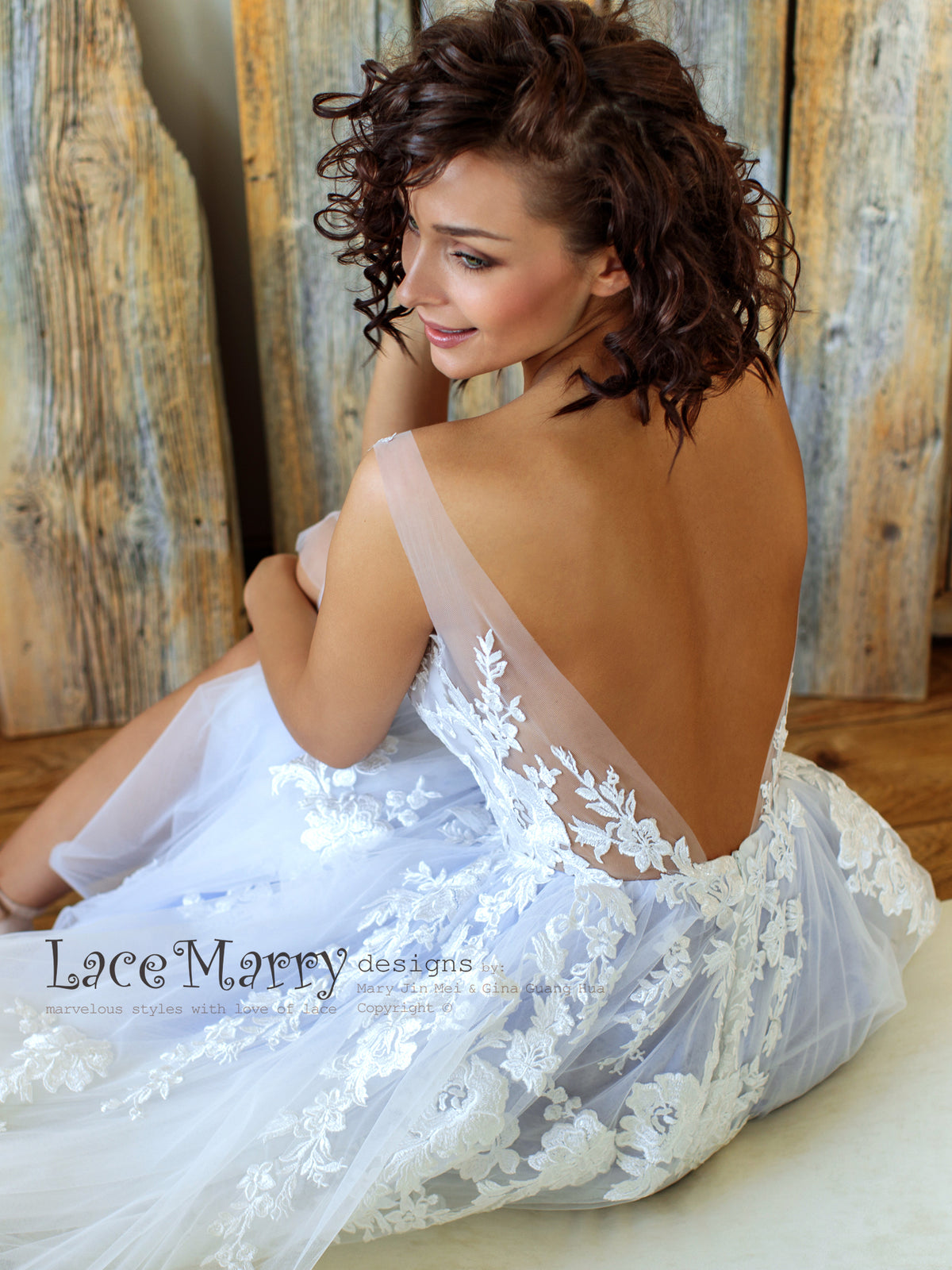 Dusty Lilac Wedding Dress with Sexy Deep V Cut Back
