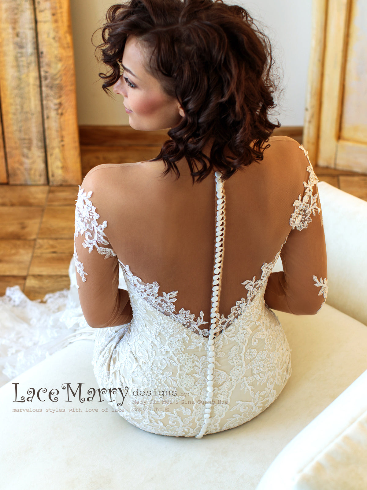 Illusion Back Wedding Dress with Tattoo Design Appliques