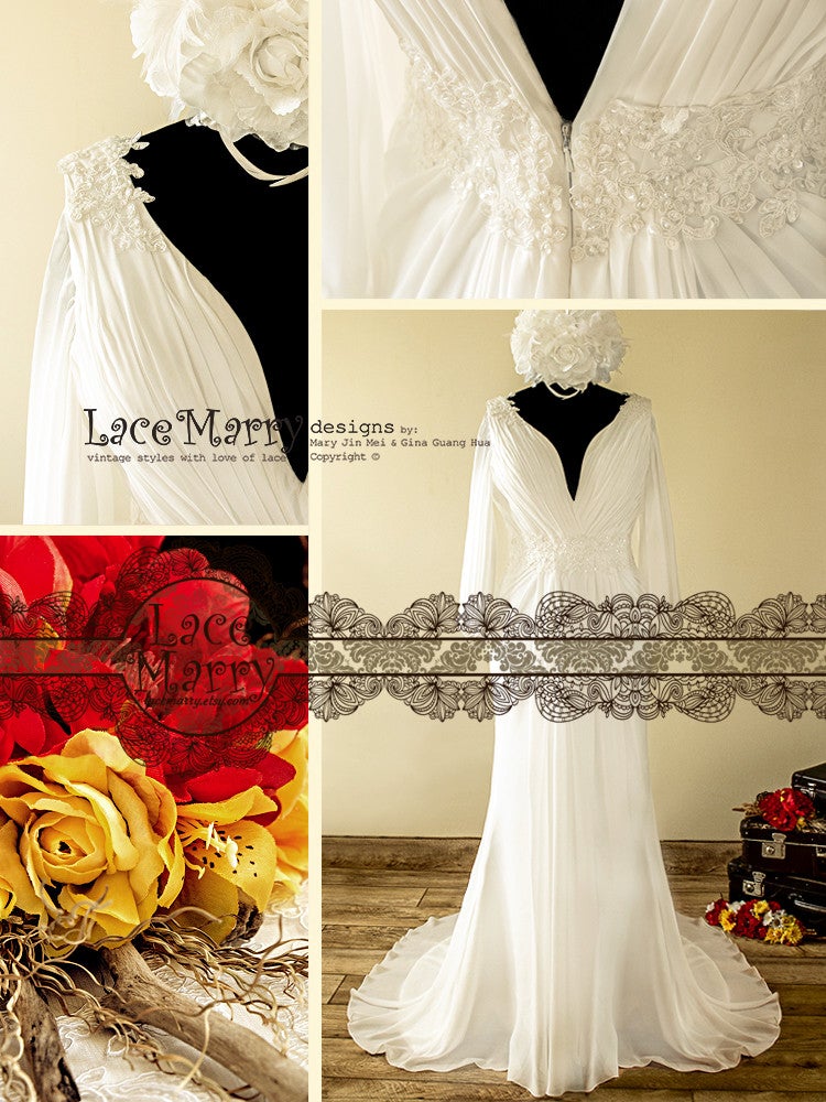 Deep V Neckline Greek Style Wedding Dress