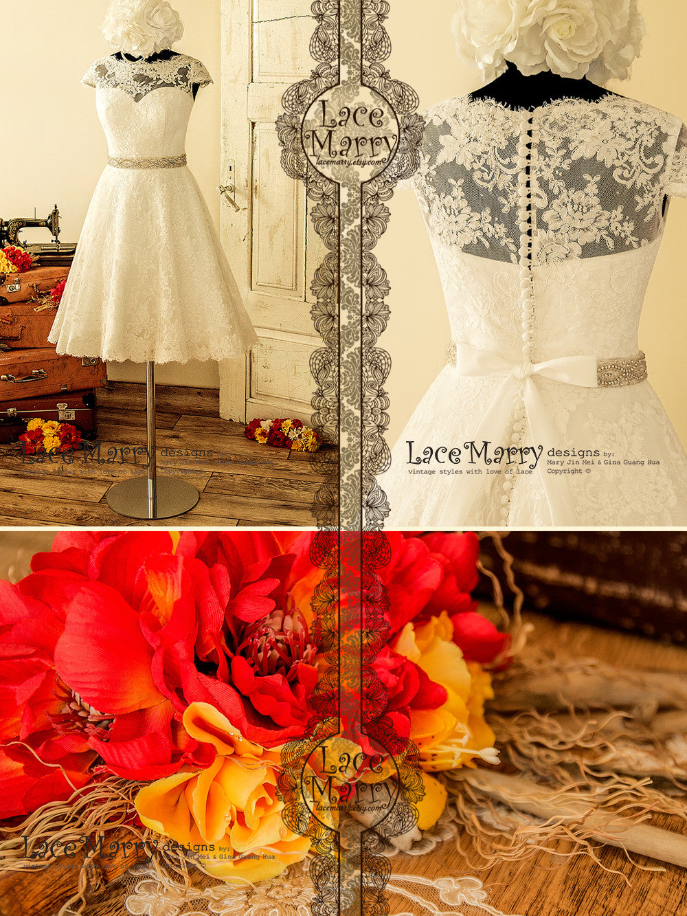 1950s Vintage Style Lace Wedding Dress 