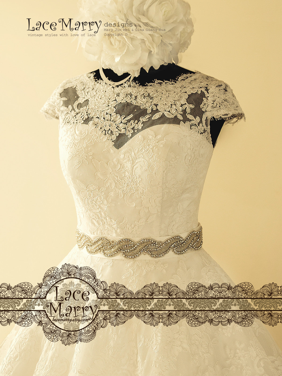 Illusion Neckline with Sweetheart Underaly Lace Wedding Dress