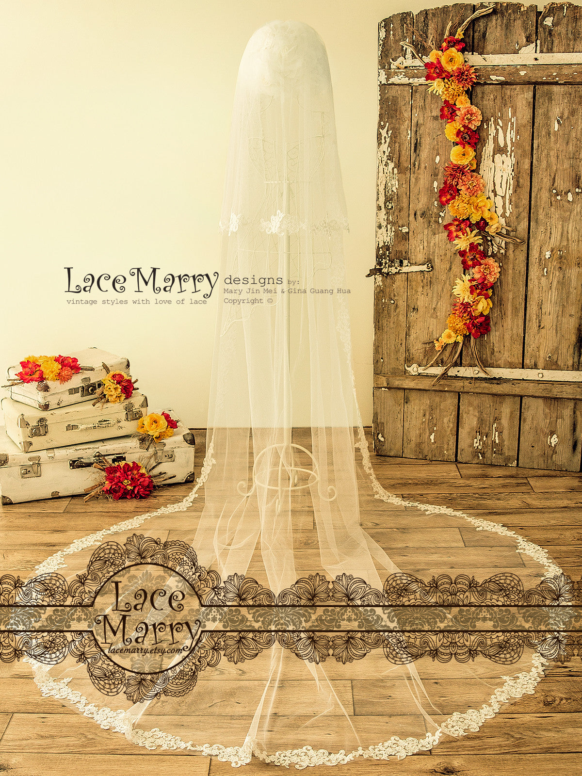 Two Tire Cathedral Lace Wedding Veil