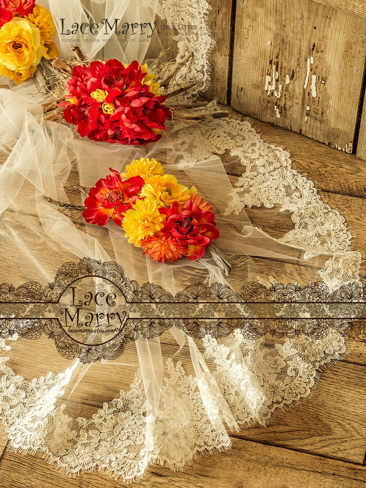 Bridal Veil with Corded Eyelash Lace Hem